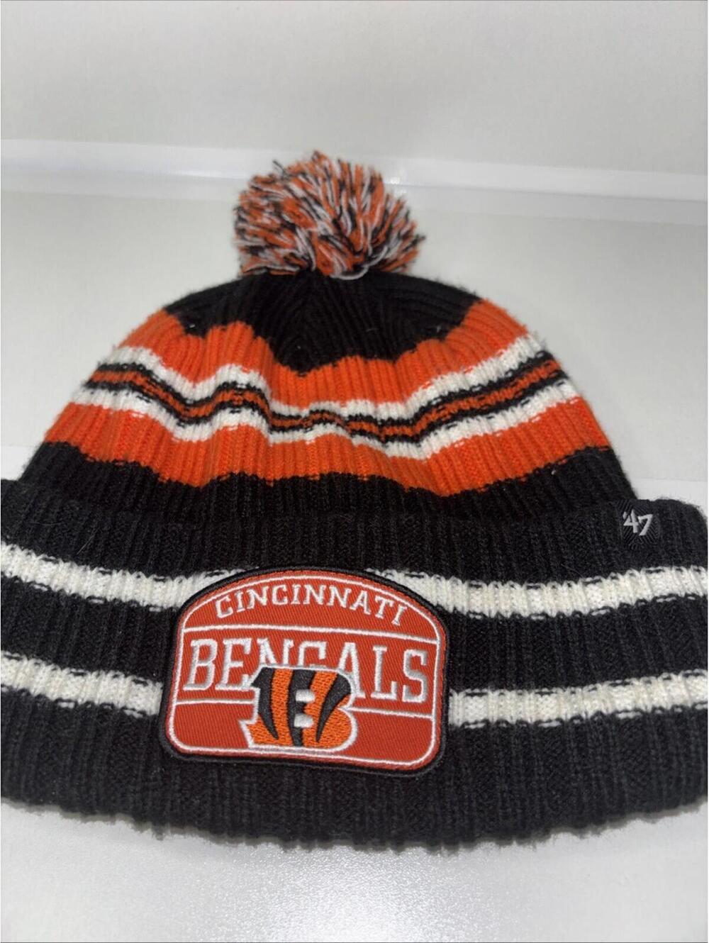 Cincinnati Bengals Beanie NFL ‘47 Brand Knit Cuff Stocking Hat Black Orange OSFM